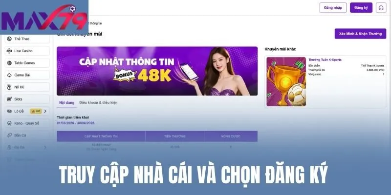 Truy cập nhà cái và chọn đăng ký